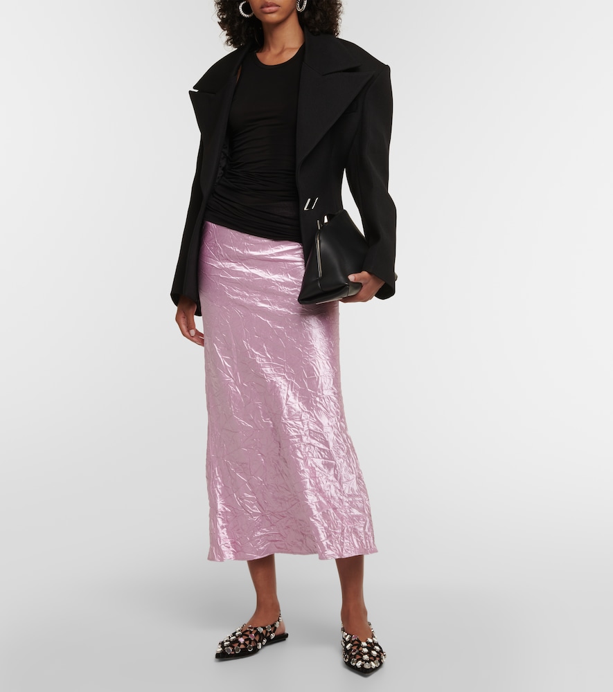 Crinkled satin slip skirt