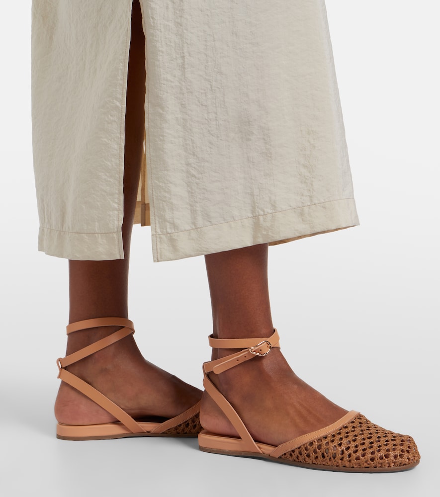 Filothea leather-trimmed raffia slingback flats