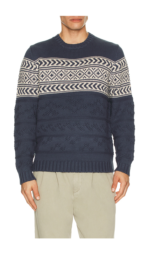Marine Layer Textured Fair Isle Sweater in Blue. S. Also in L, M, XL/1X