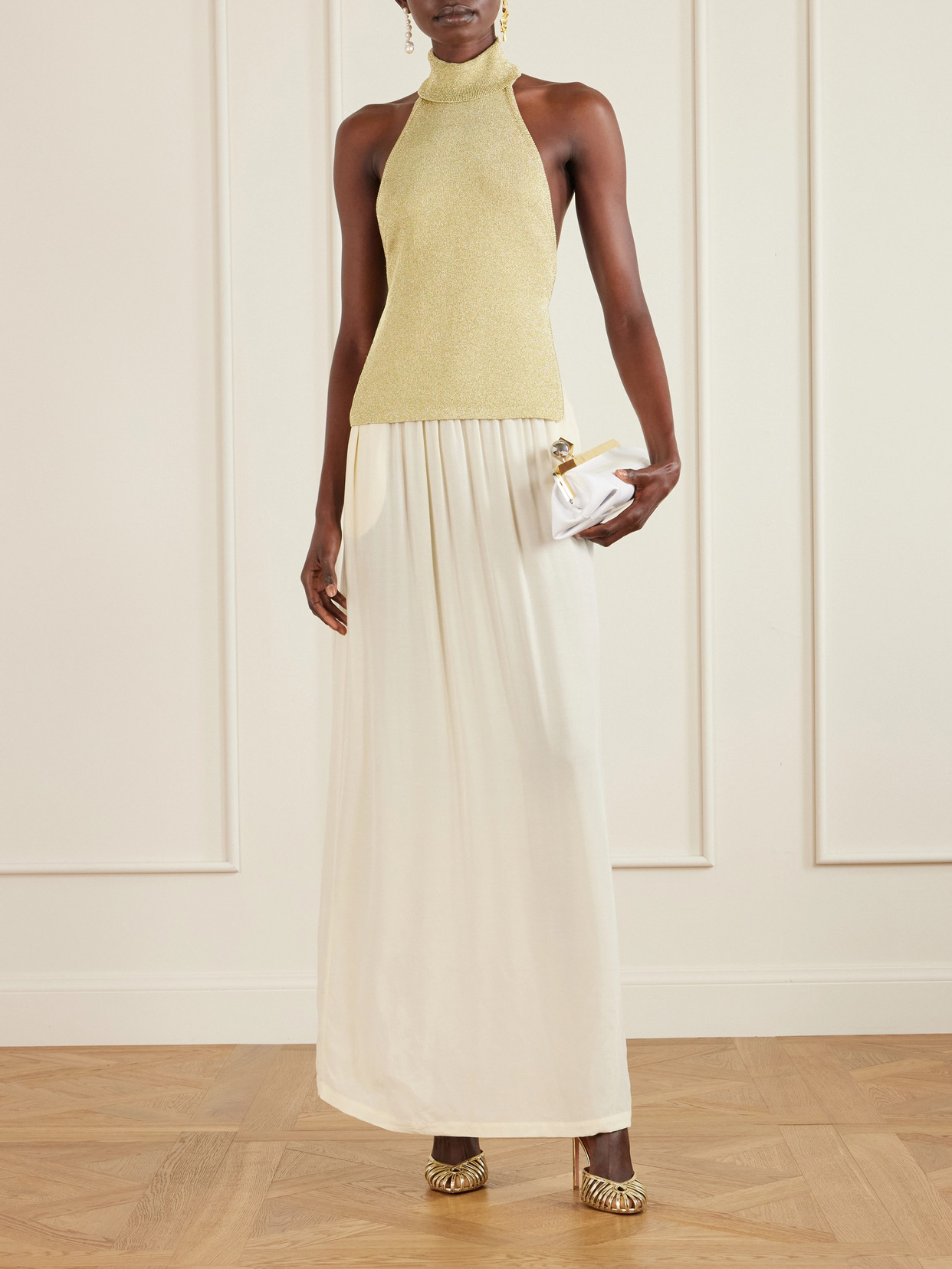 Wake Ribbed Metallic Halterneck Top - Gold