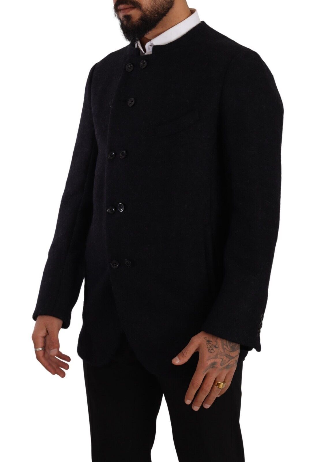 Alpaca Blend Button-Down Coat — Black