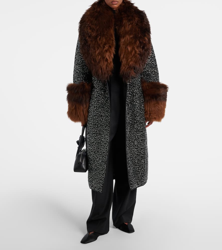 Embellished shearling-trimmed coat