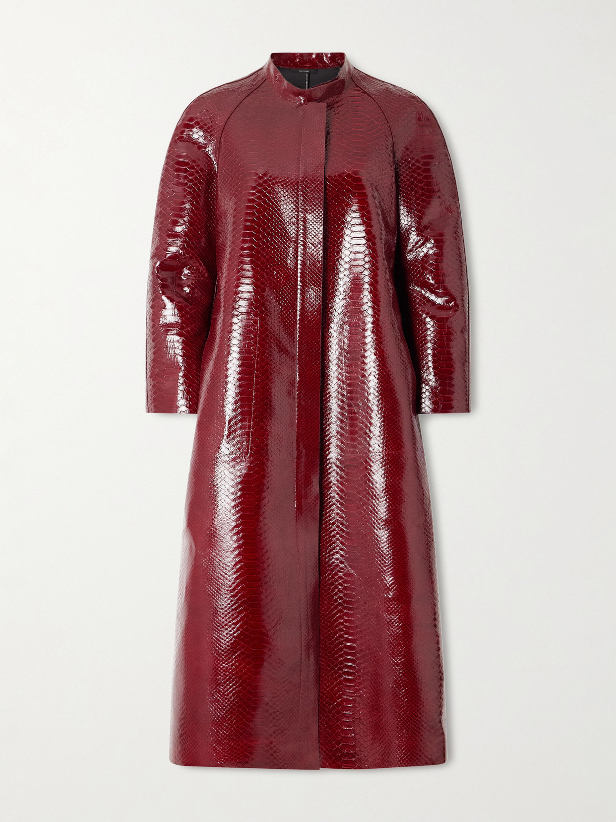Snake-effect Leather Coat - Burgundy