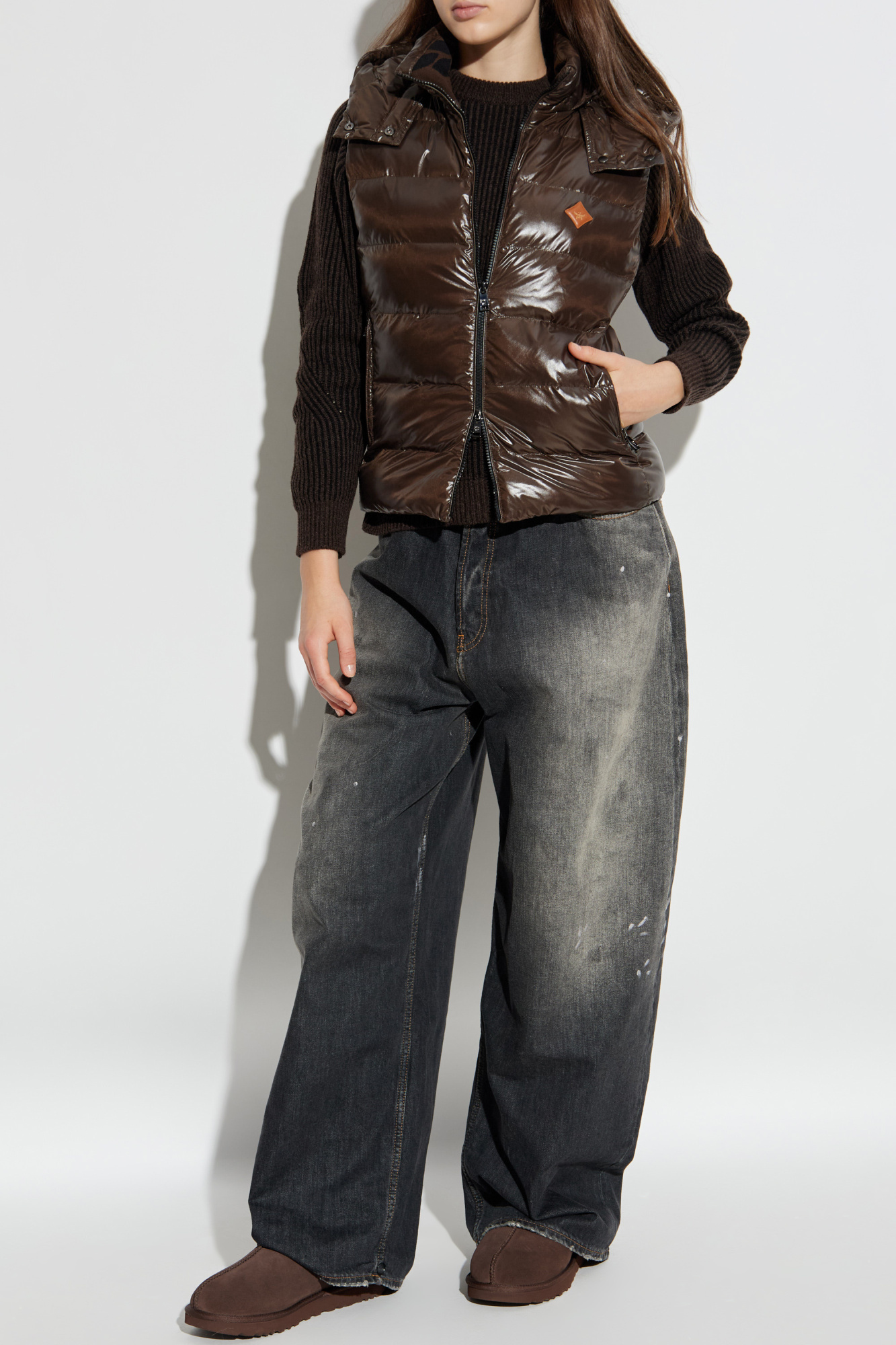 Insulated Vest With Detachable Hood, Women's, Brown