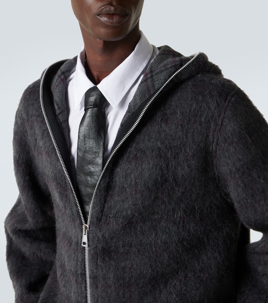 Checked knitted zip-up hoodie