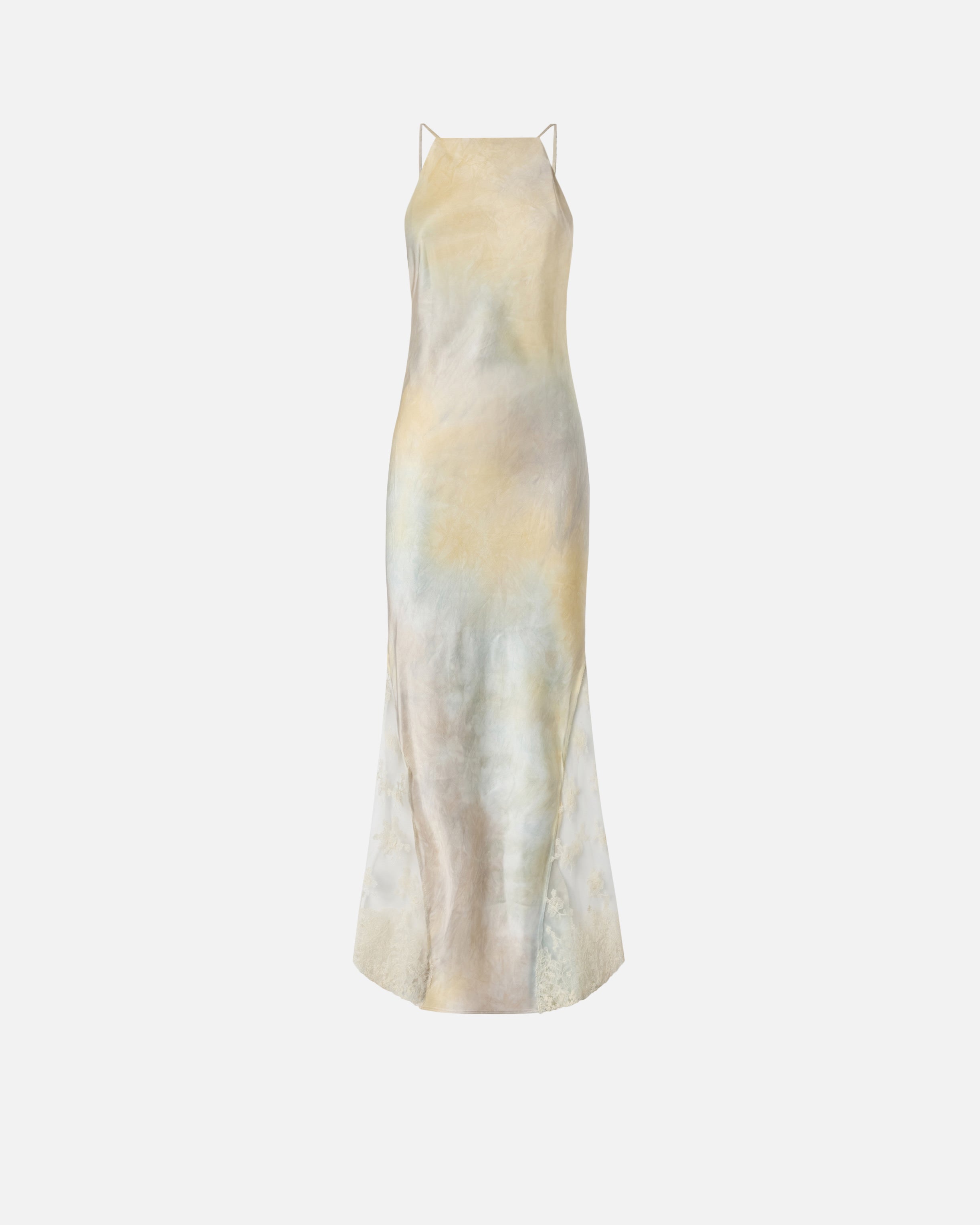 Satin dress with shaded color and lace insert - 38