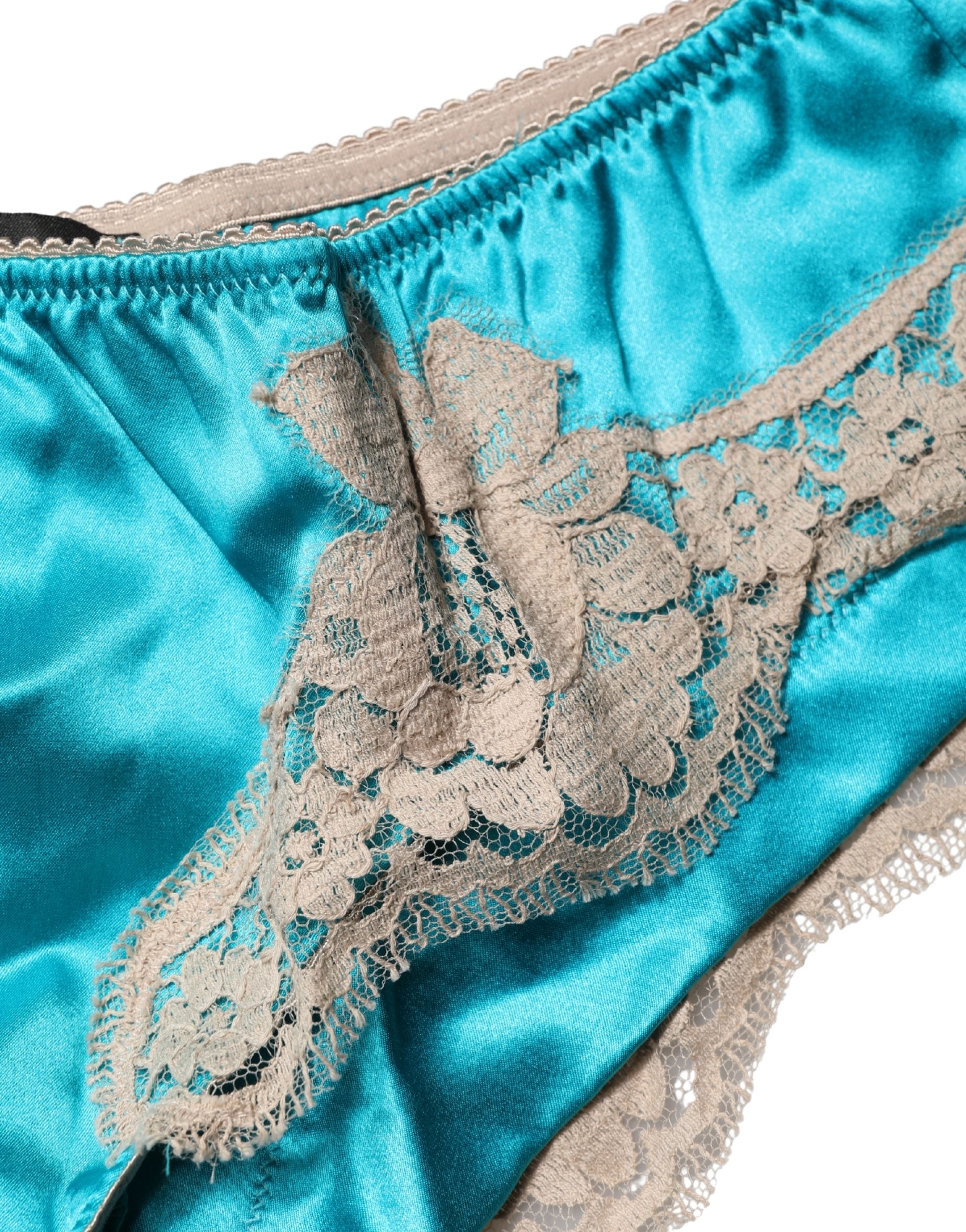 Silk Satin Floral Lace Panty Brief — Blue