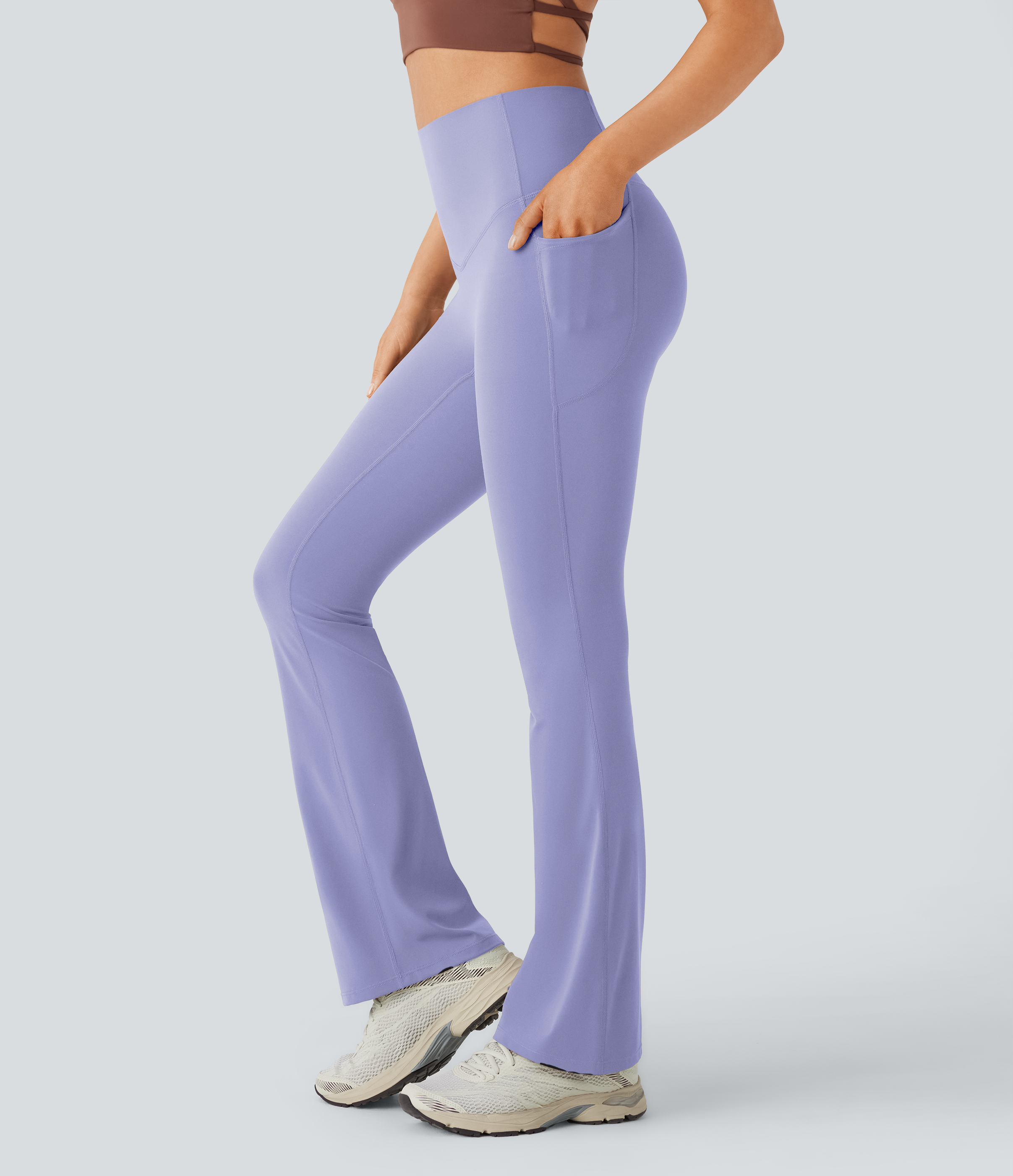 UltraSculpt™ High Waisted Tummy Control Pocket Shaping Yoga Bootcut Leggings  - Baby Lavender