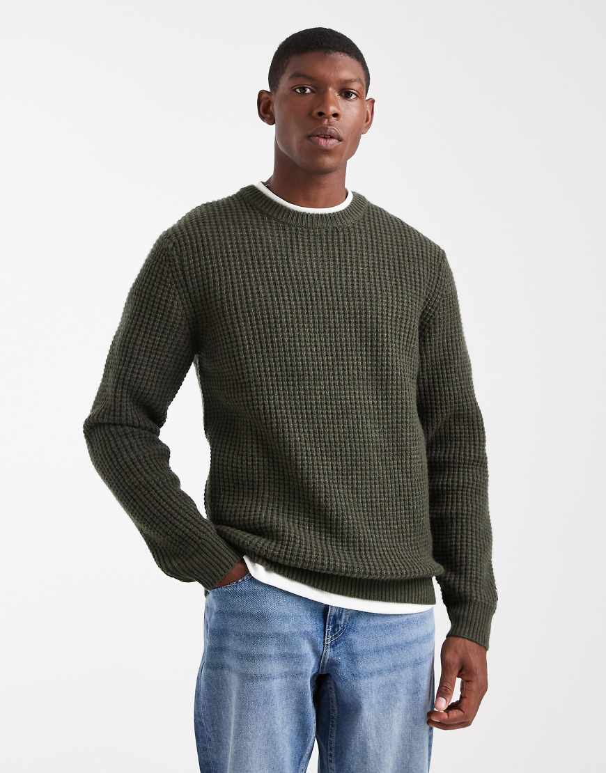 Presidio texture knit jumper in dark green marl
