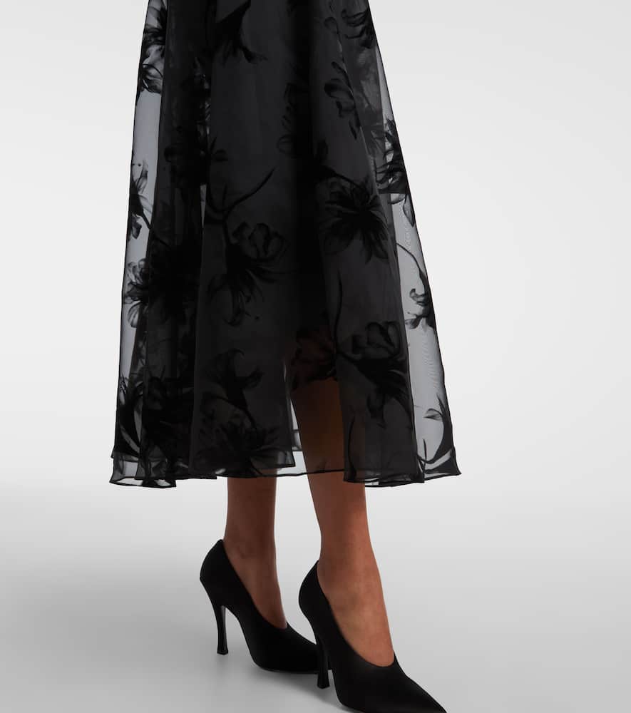 Ruffled floral organza midi dress