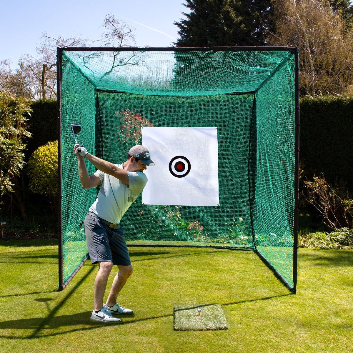Golf Practice Cage 10ft 3m Driving Range High Impact 25mm Mesh Hitting Professional Swing Training Equipment Outdoor Freestanding Steel Frame Bullseye