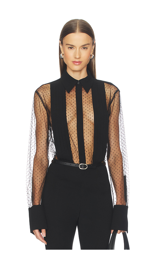 SANS FAFF Meghan Panelled Polka Silk Blouse in Black. XS. Also in L