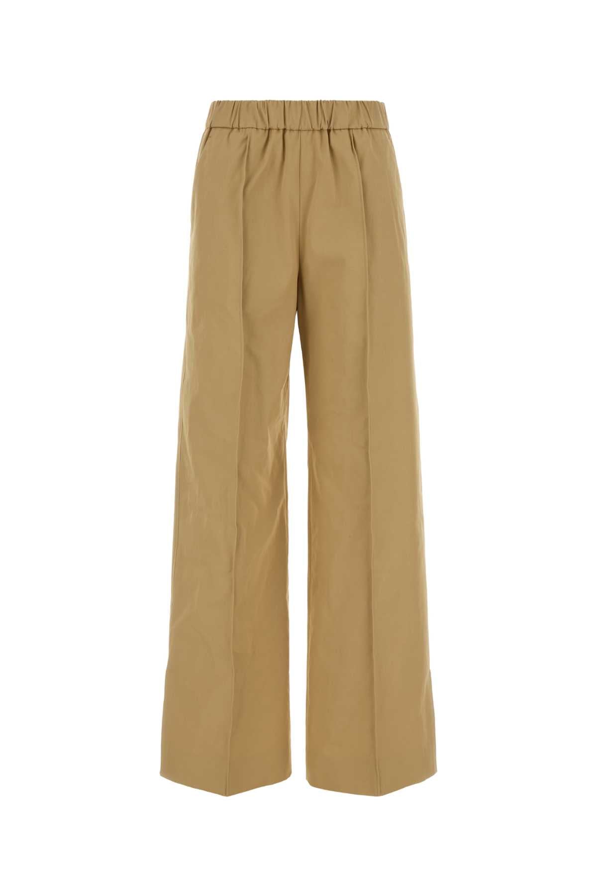 Wide-Leg Cotton Trousers — Beige
