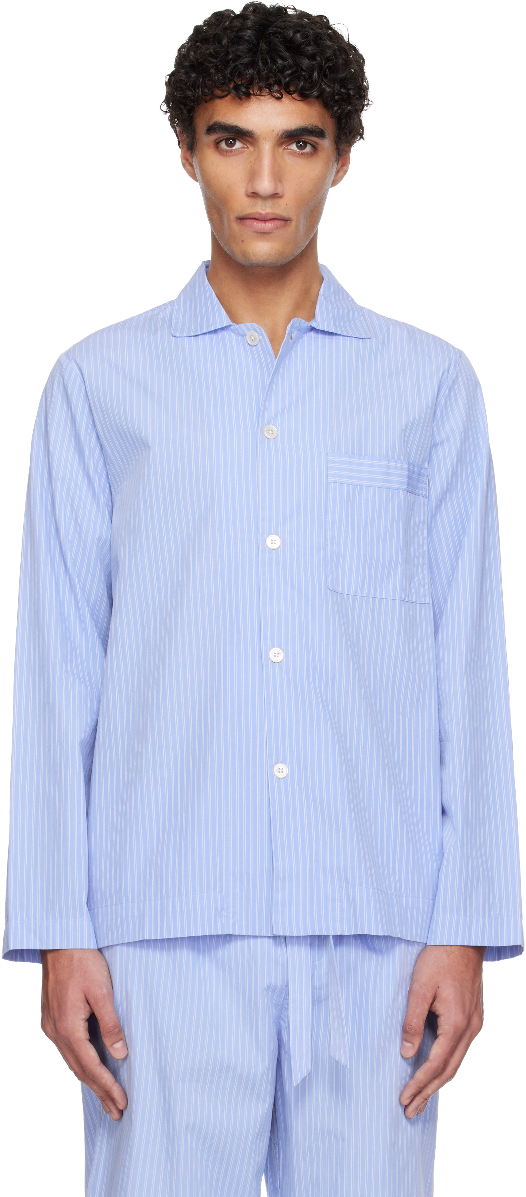 Blue Poplin Long-Sleeved Pyjama Shirt