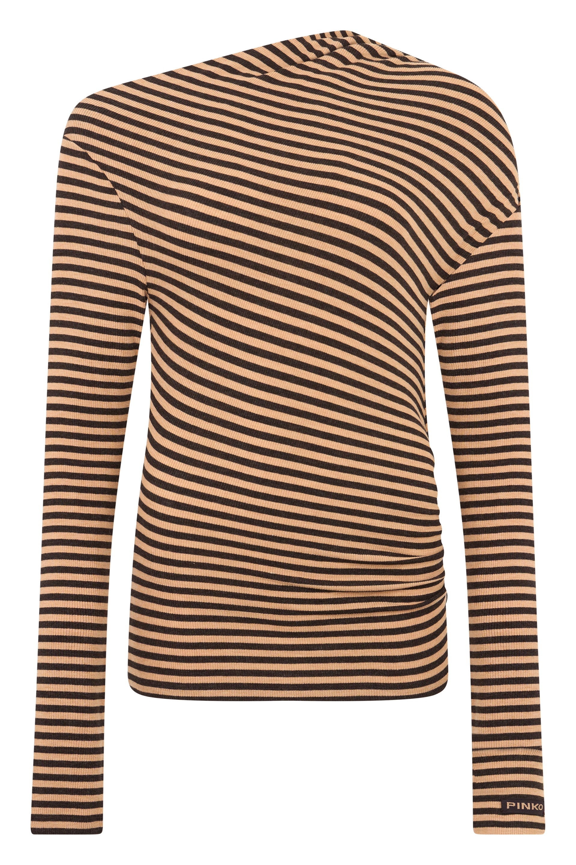 Diagonal Stripe Wool-Blend Polo Sweater with Asymmetrical Neckline