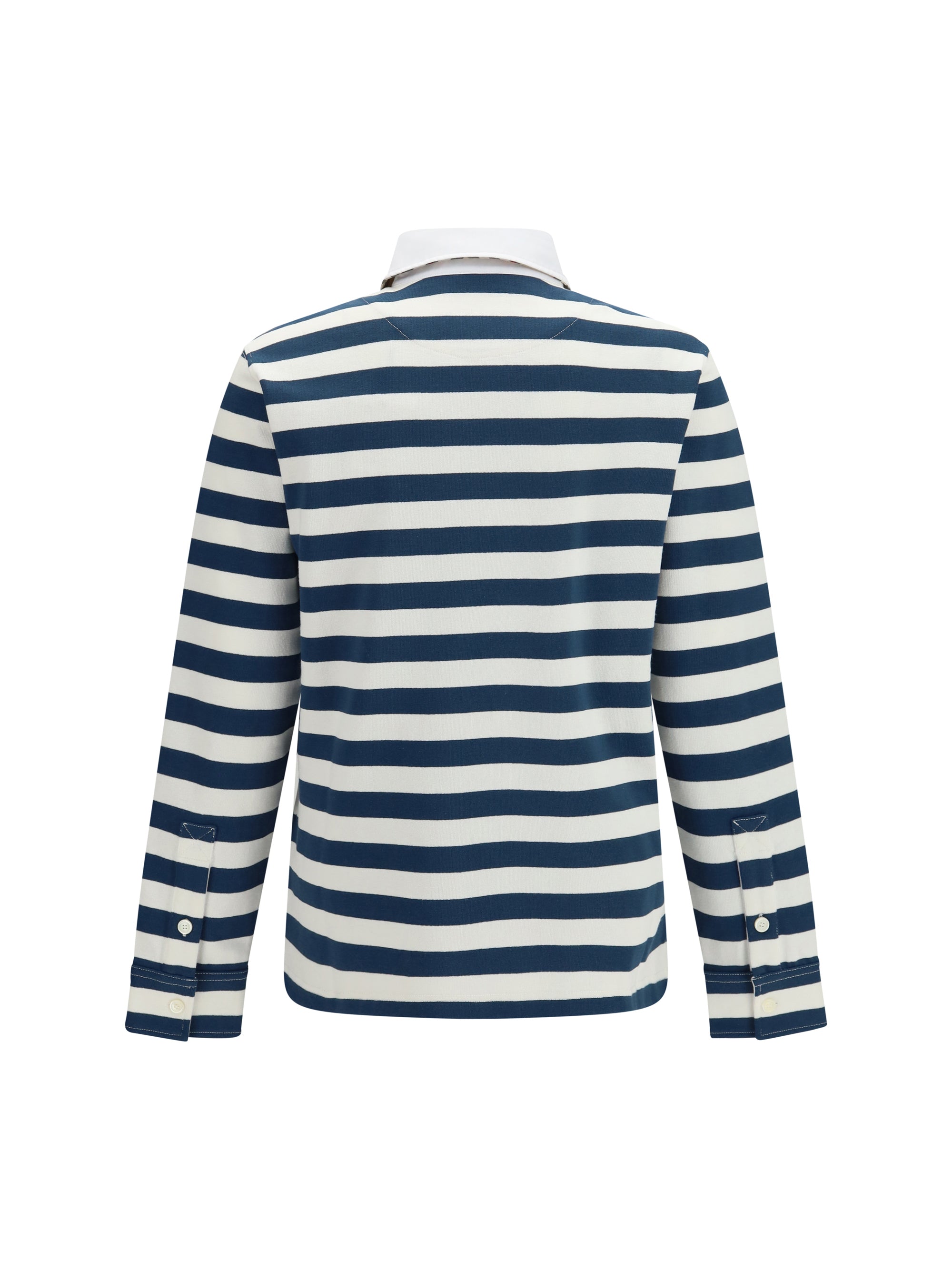 Striped Cotton Polo Shirt — Navy