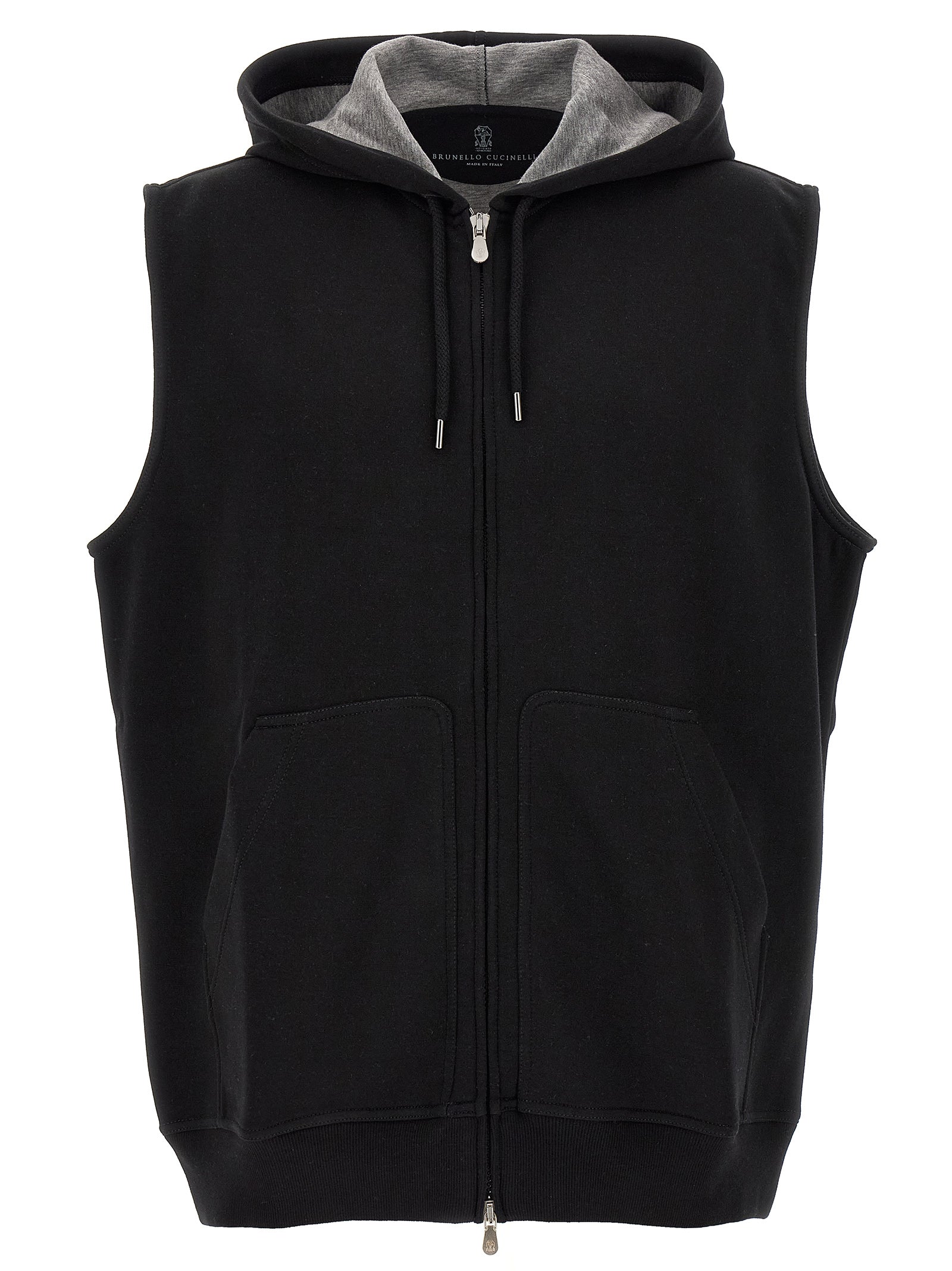 Cotton Blend Hooded Hooded Vest — Black