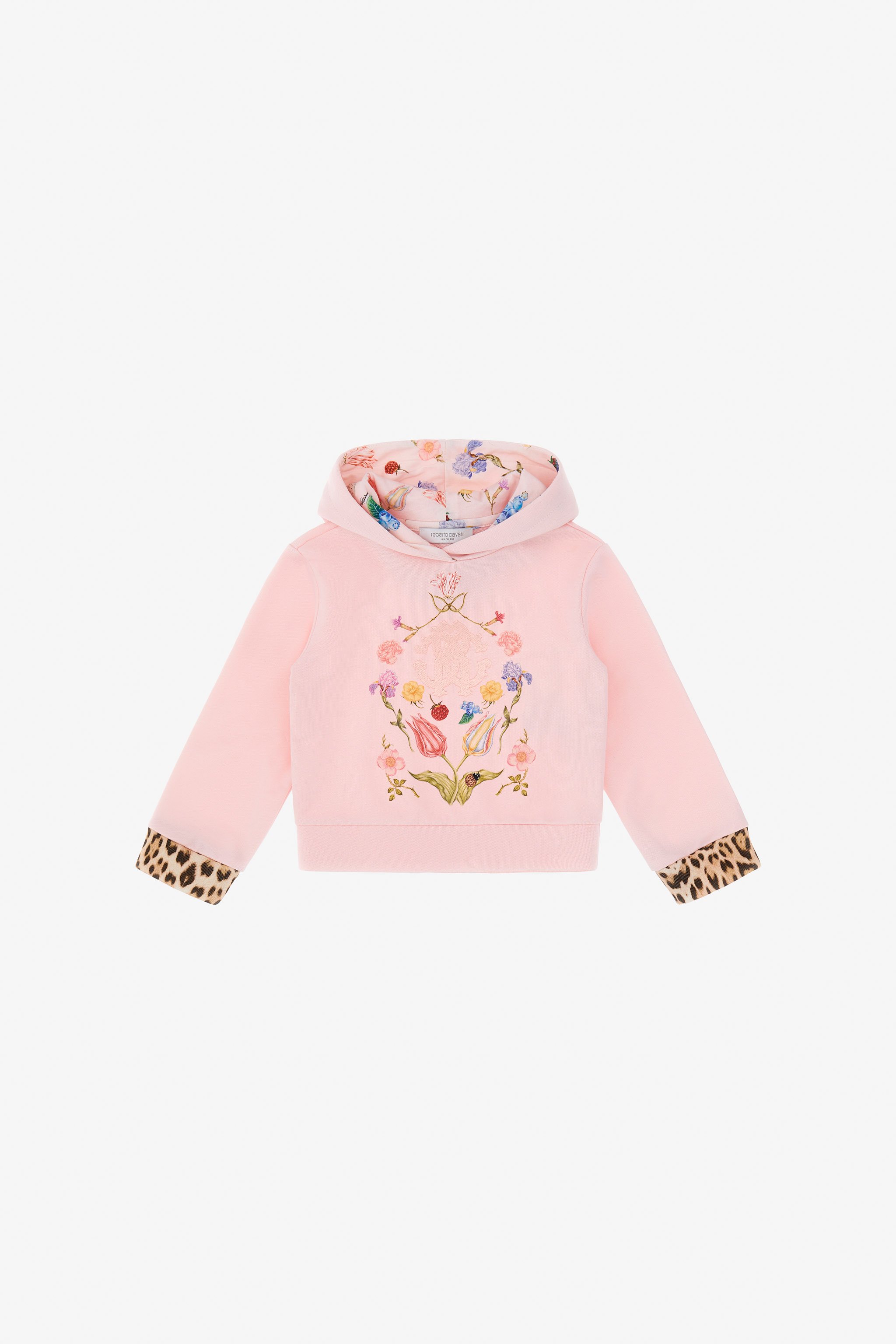 Sweatshirt With Flowers, Fruits And Jaguar Skin Print