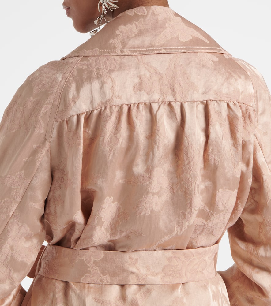 Floral linen-blend jacquard coat