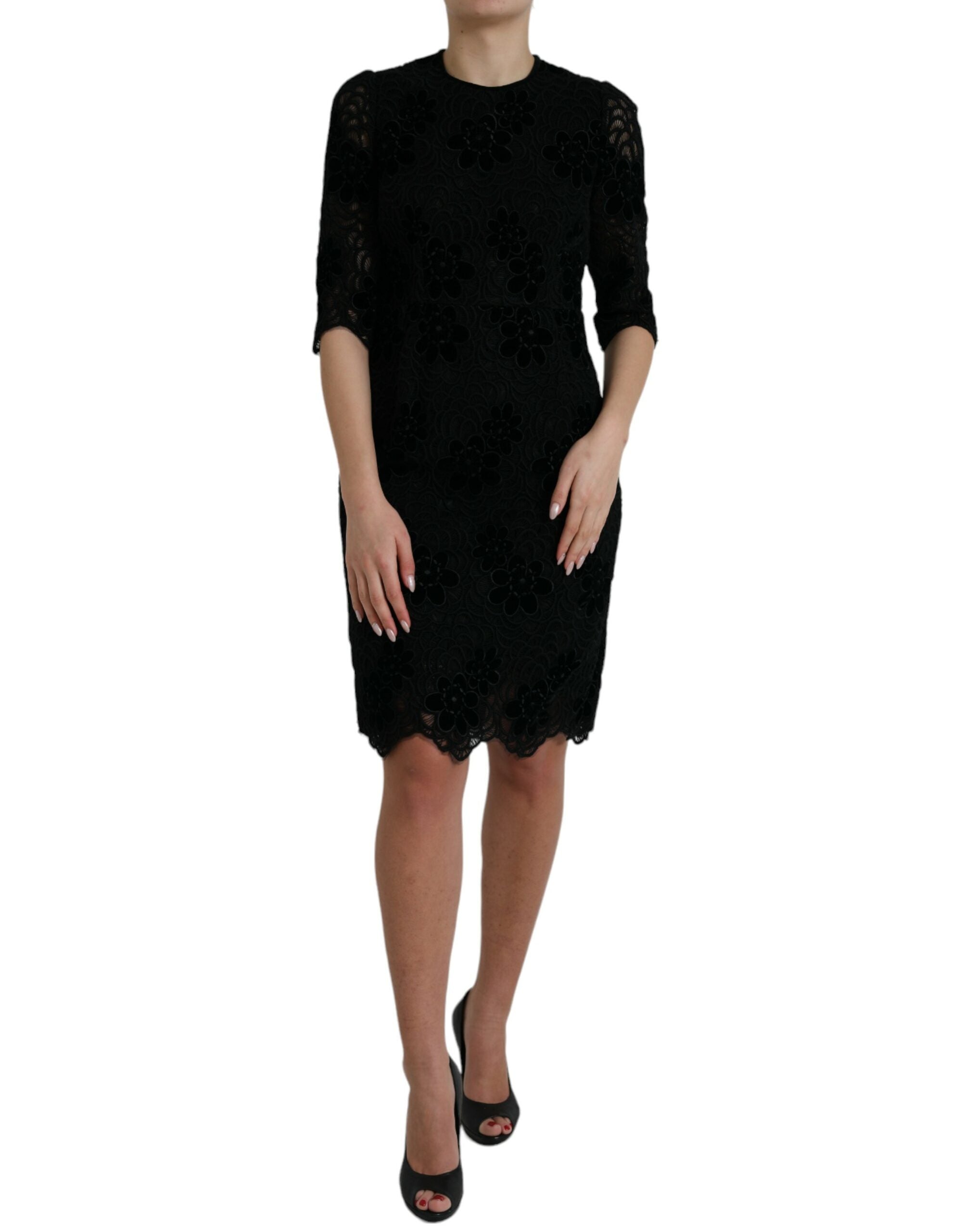 Floral Lace Dress — Black