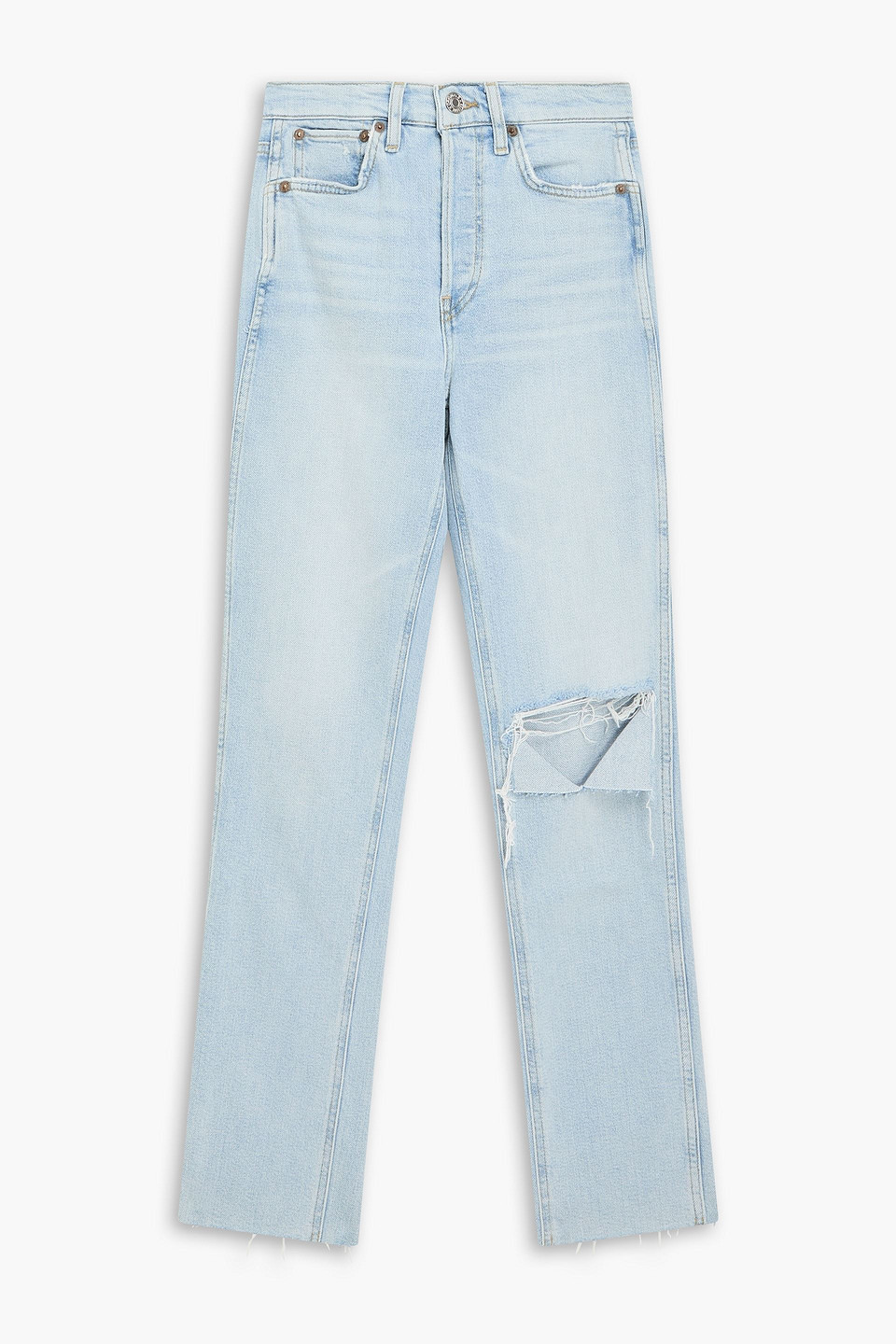 Distressed high-rise slim-leg jeans - Blue - 24