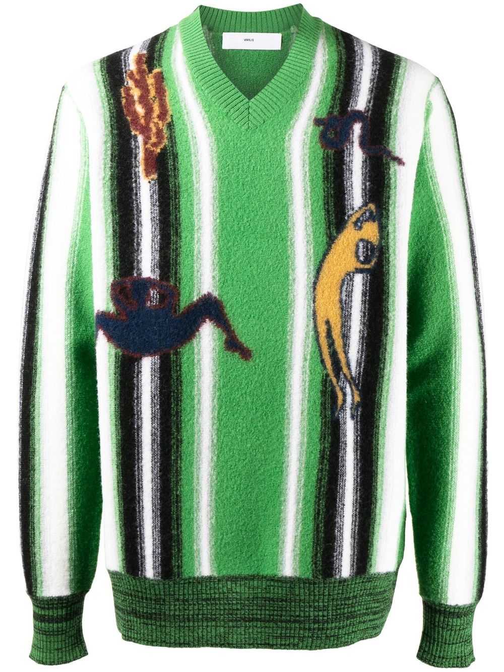 Graphic-print V-neck jumper - Green