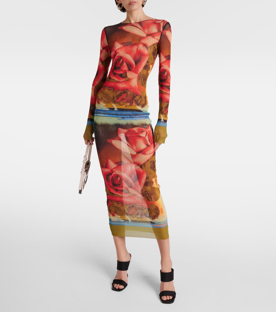 Floral semi-sheer midi dress