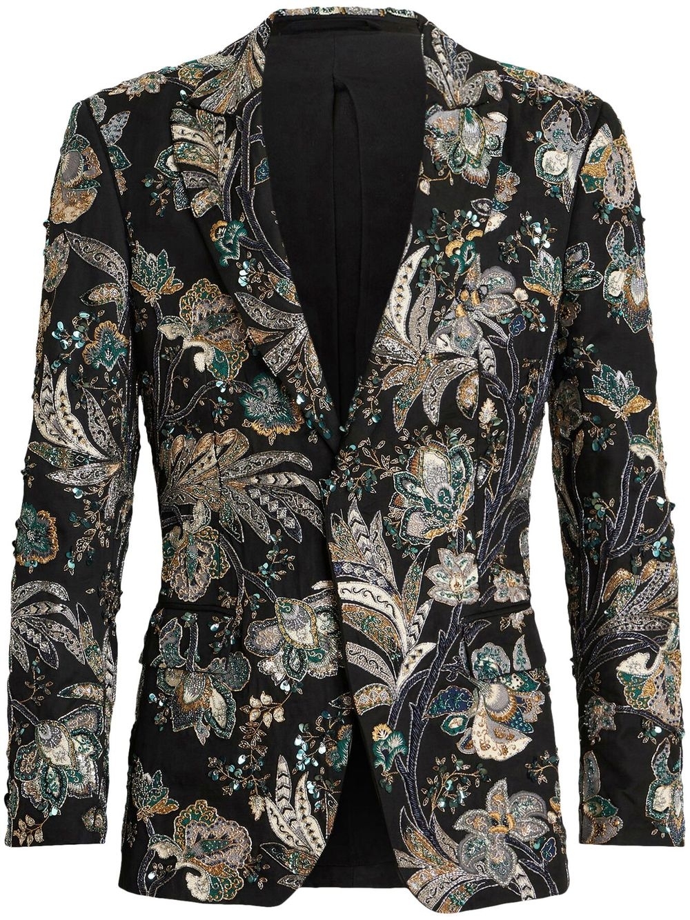 Floral-jacquard single-breasted blazer - Black