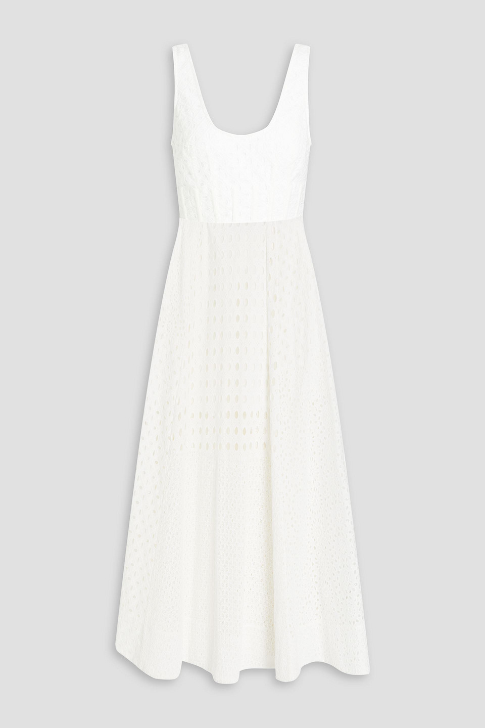 Broderie anglaise cotton midi dress - White - 4