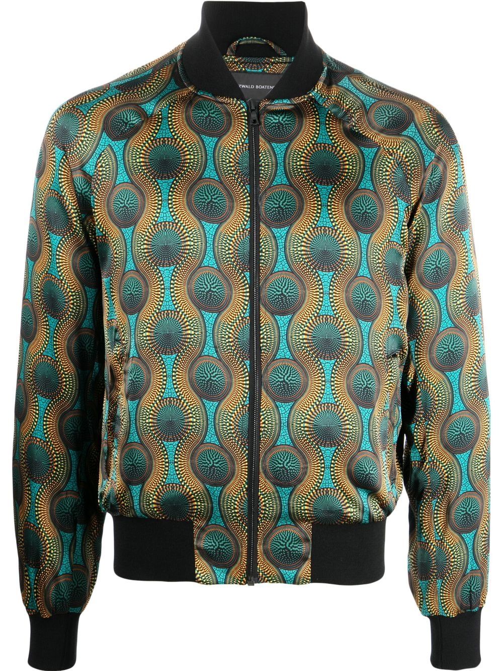 Geometric-Print Silk Jacket — teal