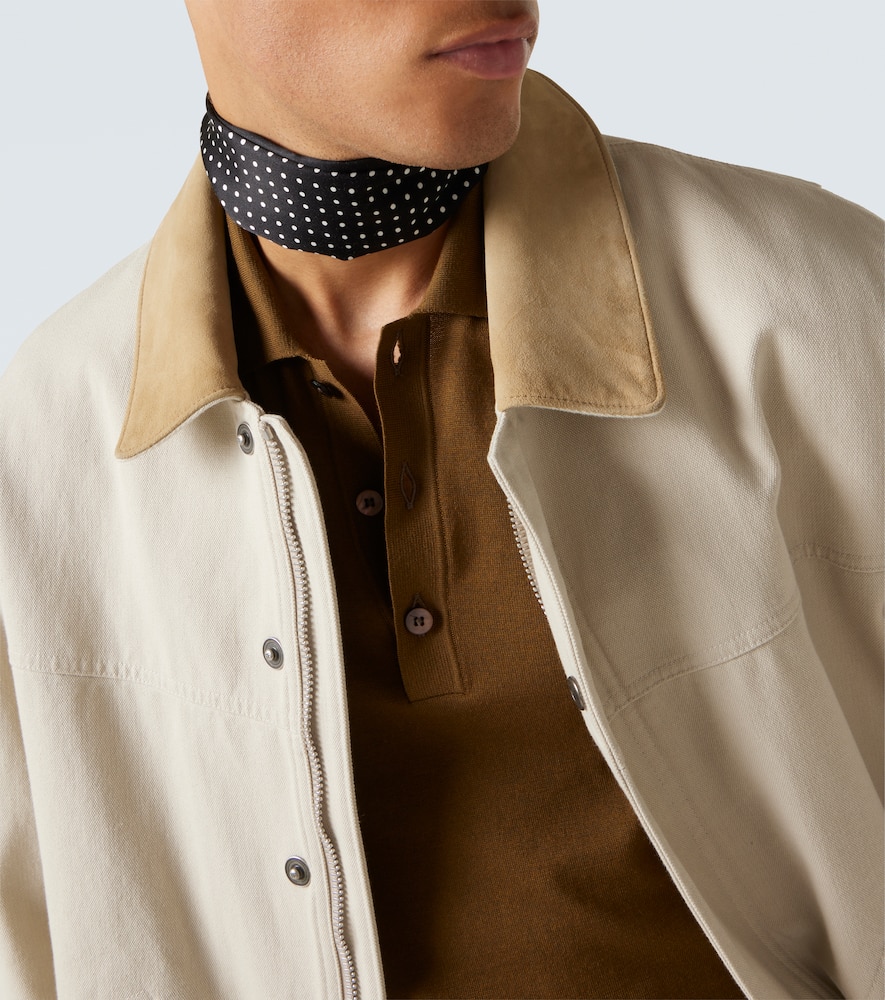 Suede-trimmed cotton canvas jacket
