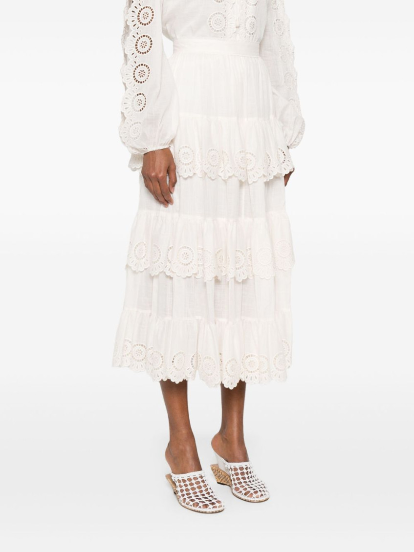 Lucky Embroidered Midi Skirt