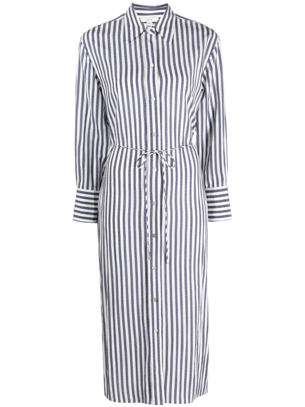 Striped belted midi shirt dress - Blue