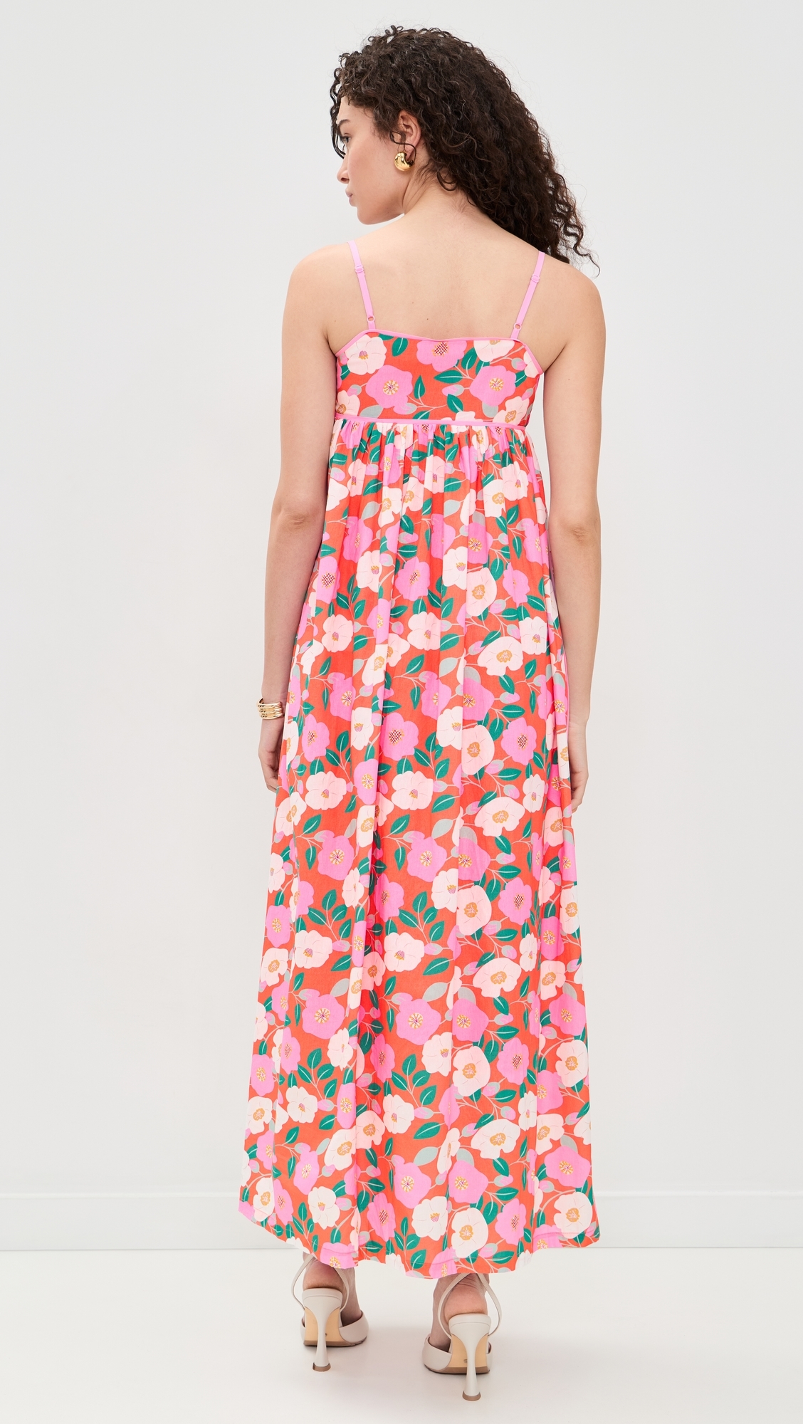 Print Empire Waist Maxi Dress Coral Orange Multi