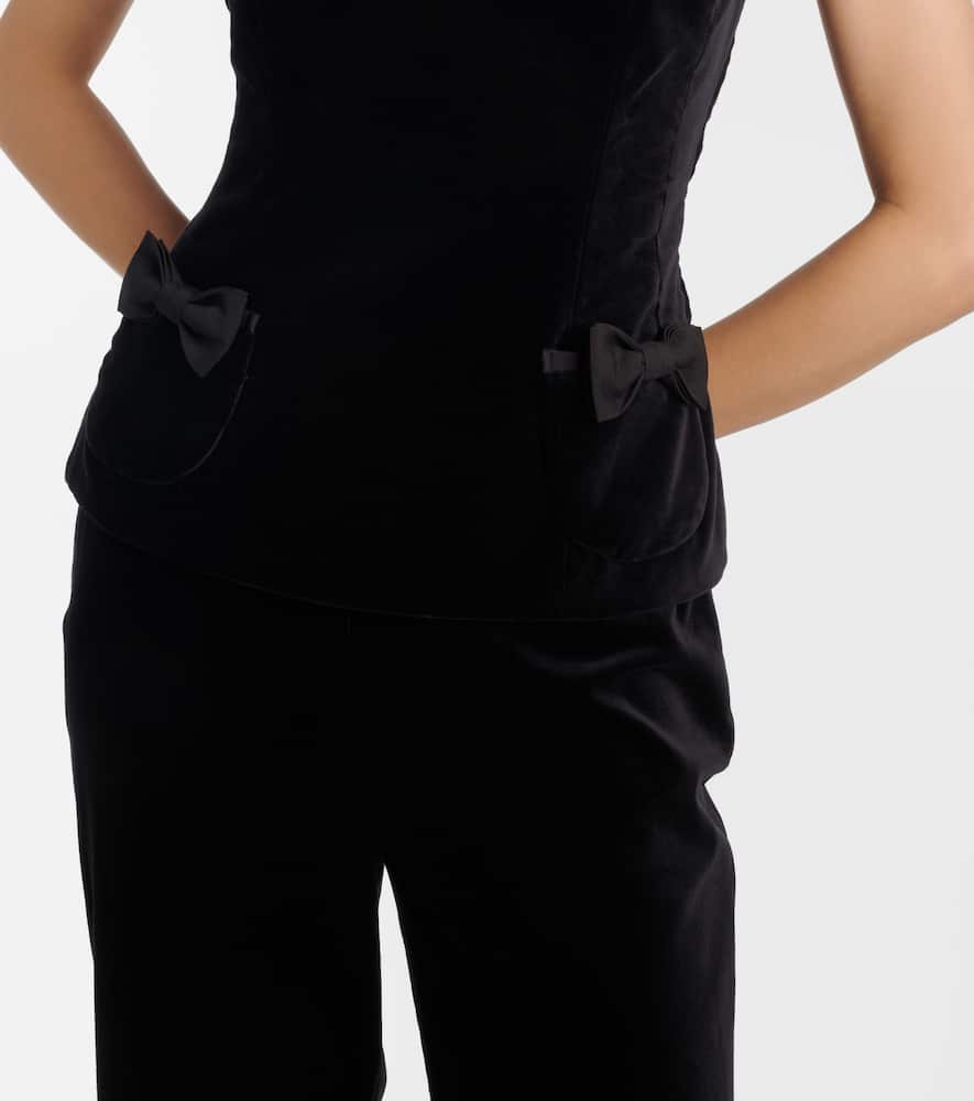 Quincy bow-detail cotton velvet top