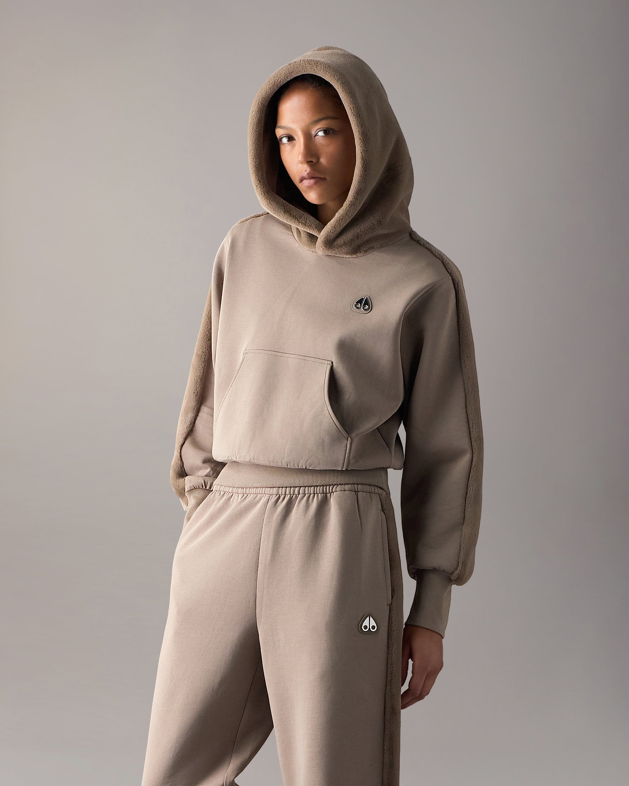 Moose Knuckles - Women's Mixed Media Bunny Hoodie - Color: Ashen