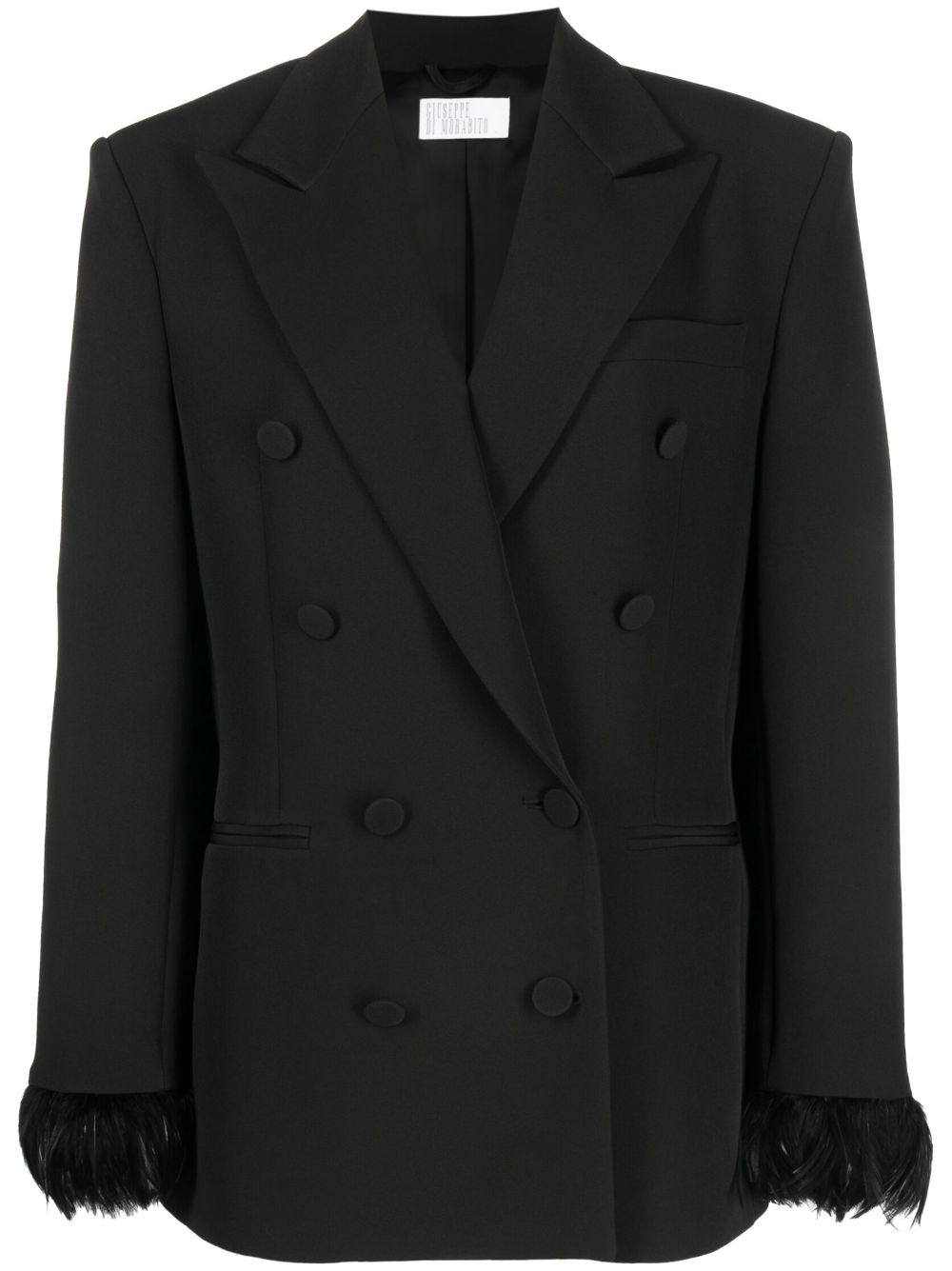 Feather-cuffs double-breasted blazer - Black
