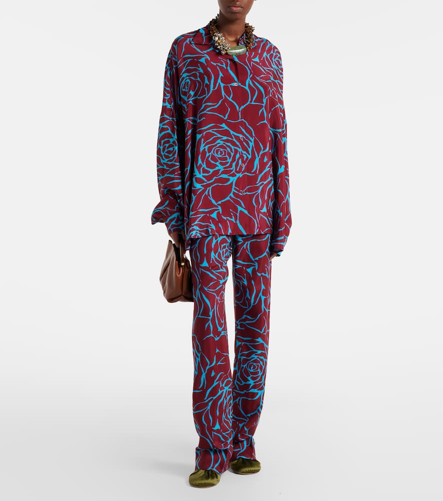 Floral jersey straight pants