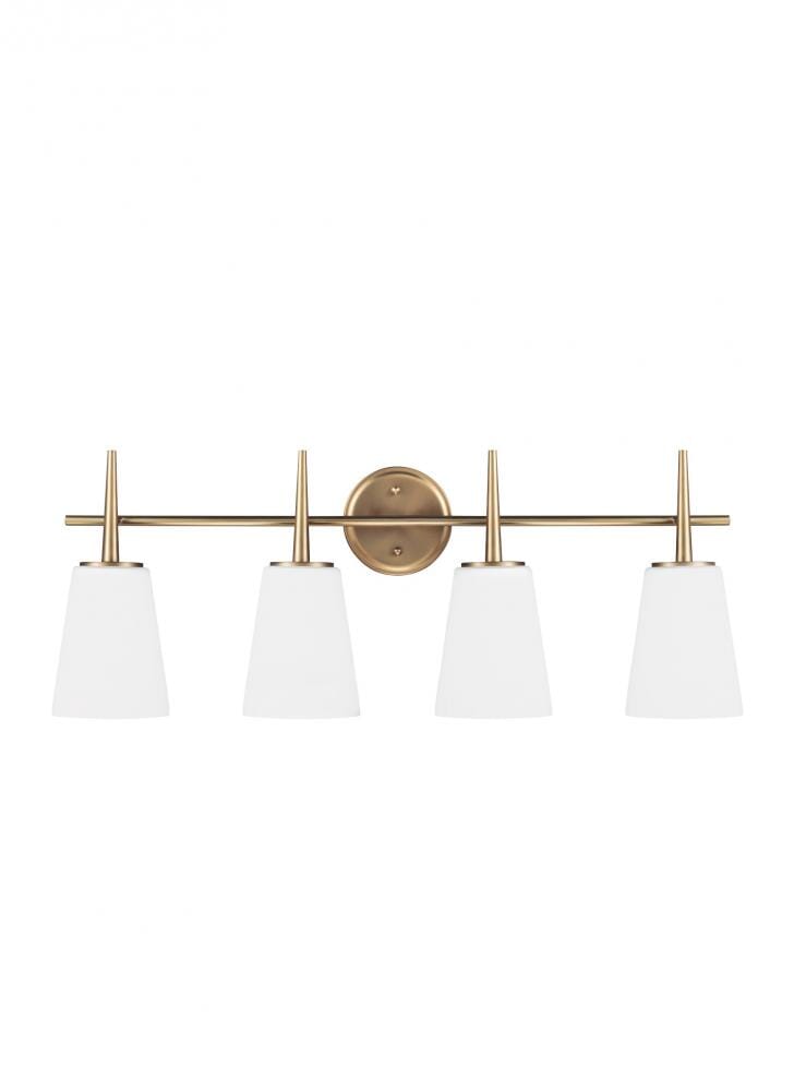 Satin Brass Four Light Wall Bath from the Driscoll Collection