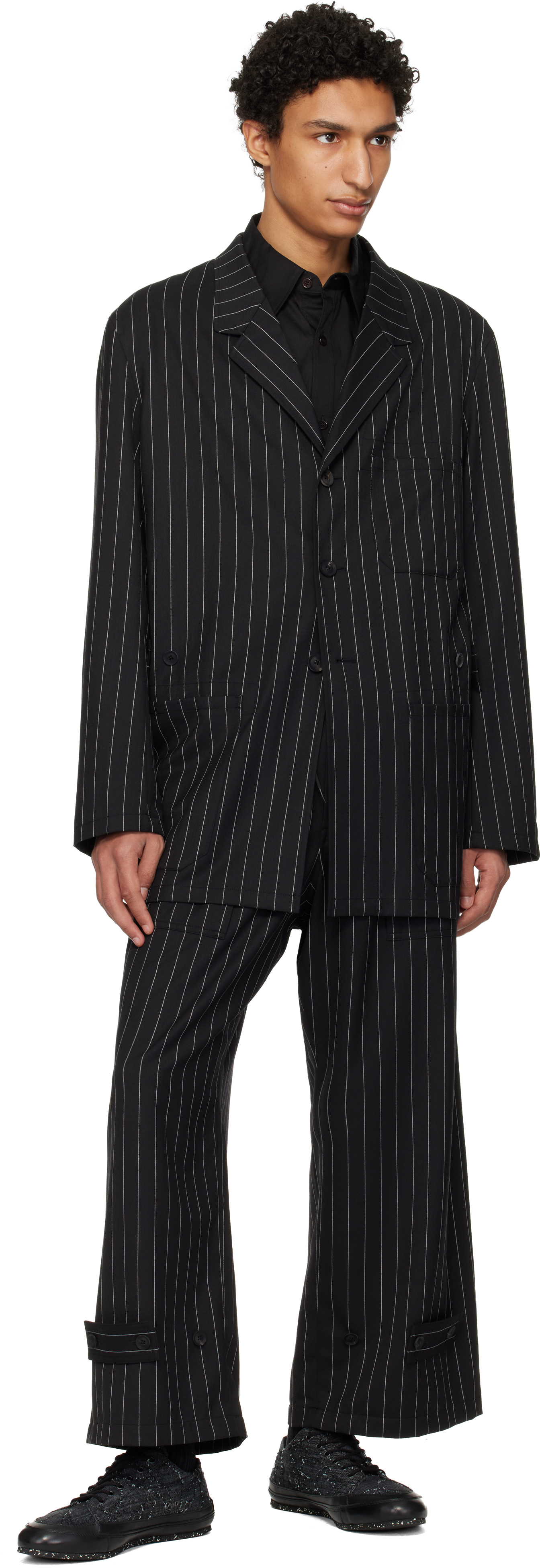 Black Pinstripe Refined Wool Chore Blazer