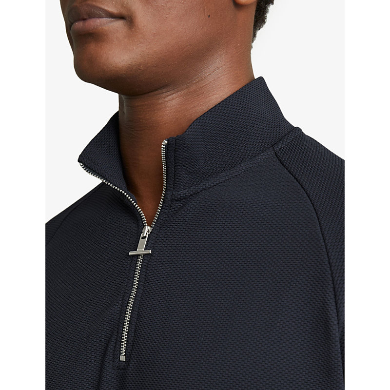Mens Navy Illinois Half-zip Regular-fit Stretch-woven Jumper