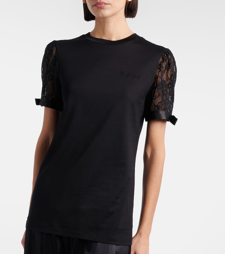 Lace-trimmed cotton jersey T-shirt