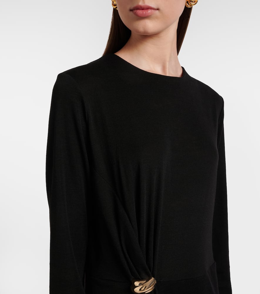 Draped wool-blend midi dress