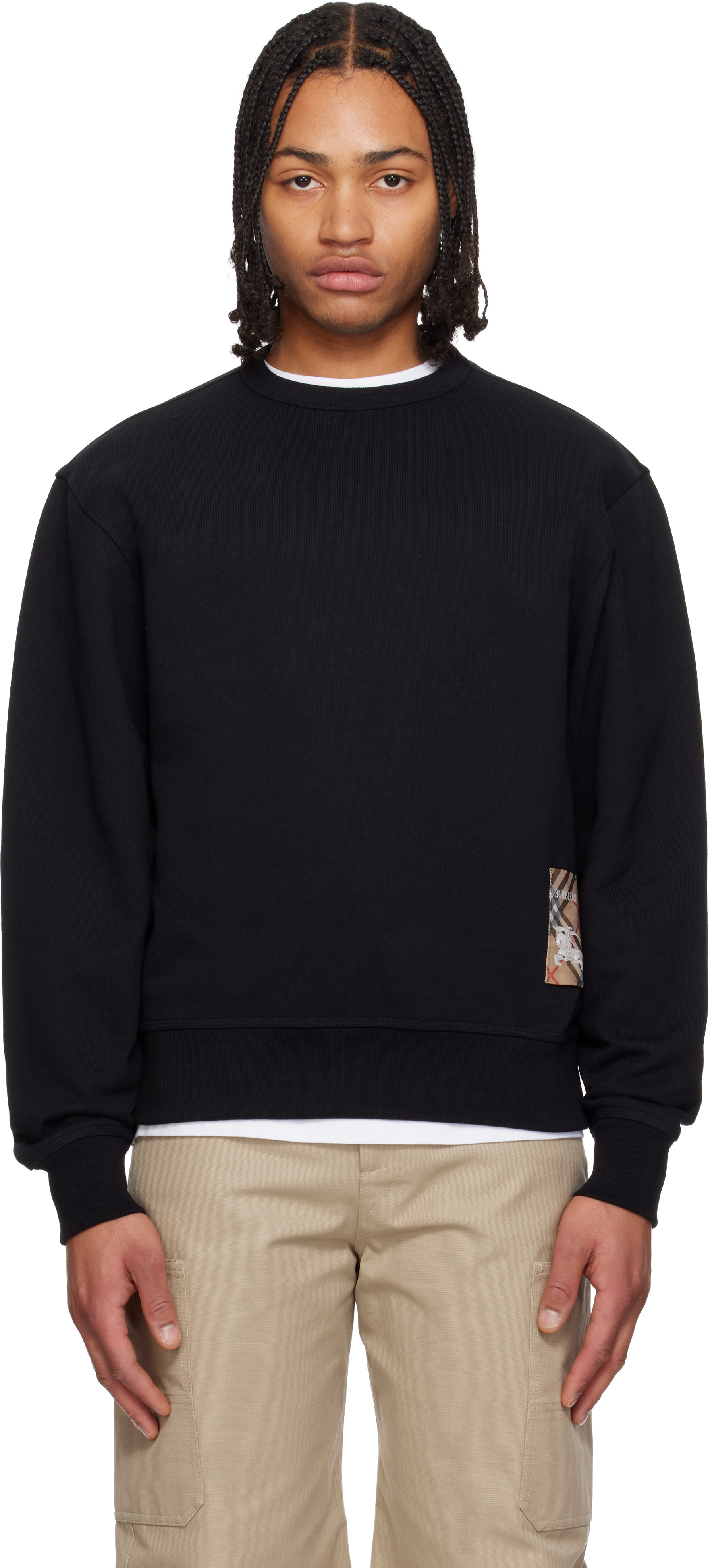 Black Check Label Cotton Hoodie