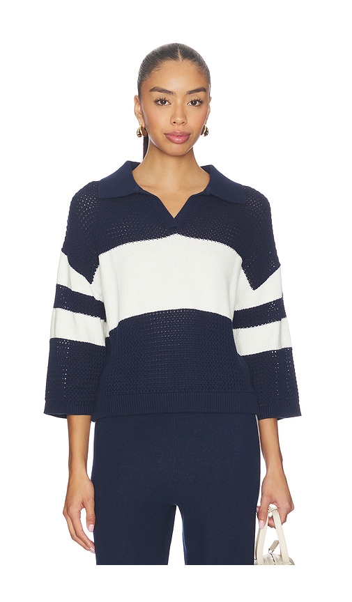 525 America Zuri Johnny Collar Mesh Rugby Pullover in Navy,White. - XS also in S