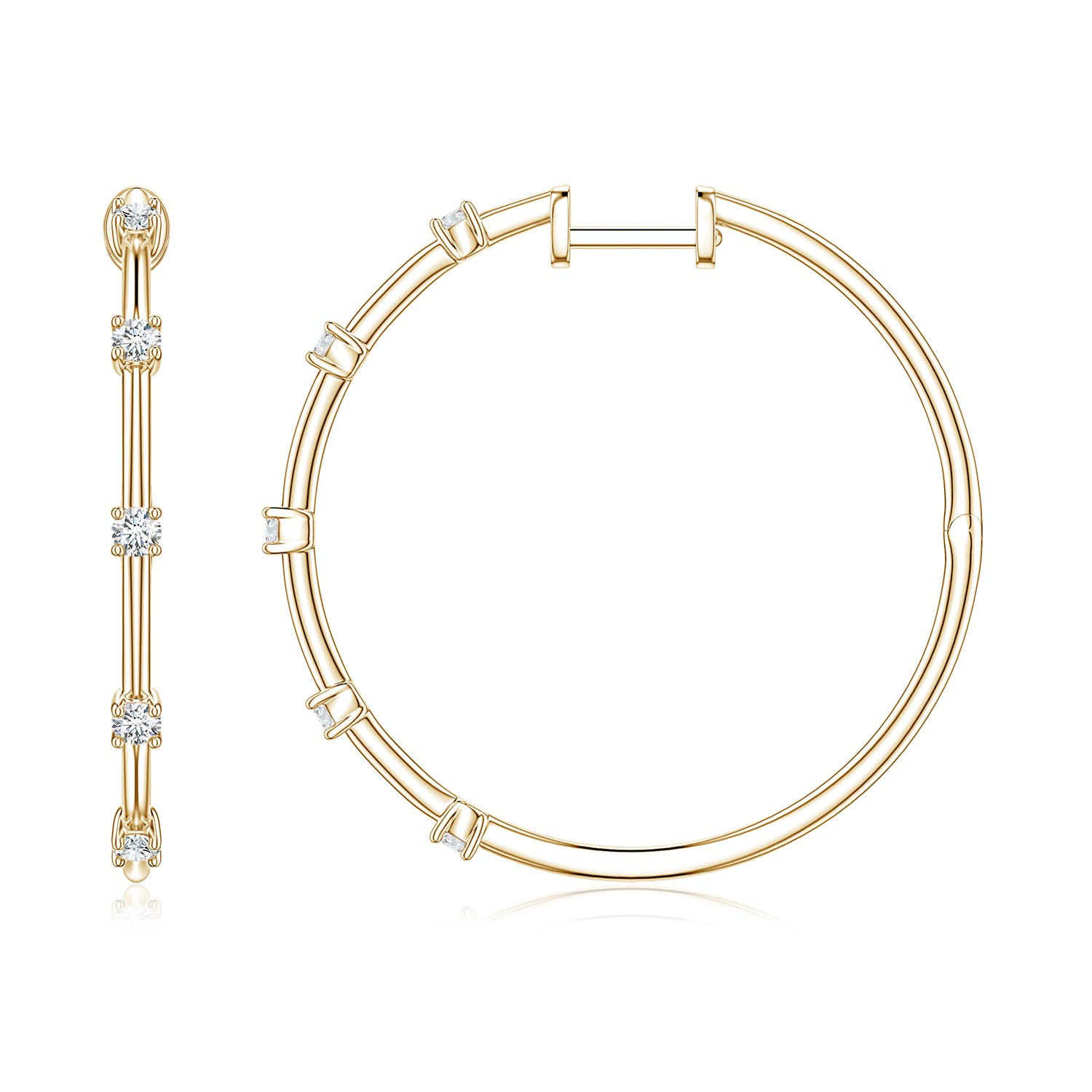 Angara 0.35 CTW Round Lab-Grown Diamond Five-Stone Station Hoop Earrings in 18K Yellow Gold