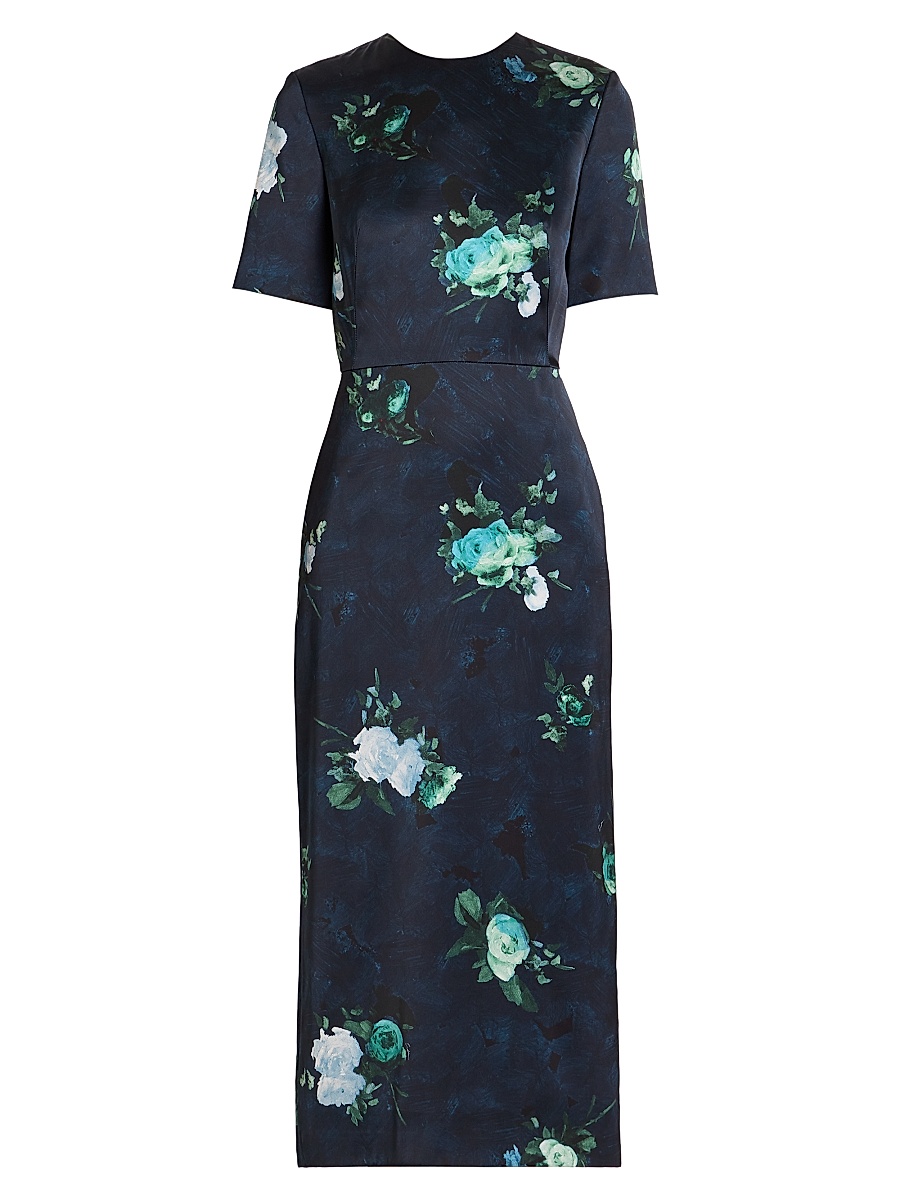 Women's Floral Sheath Midi-Dress - Abstract Rose Navy
