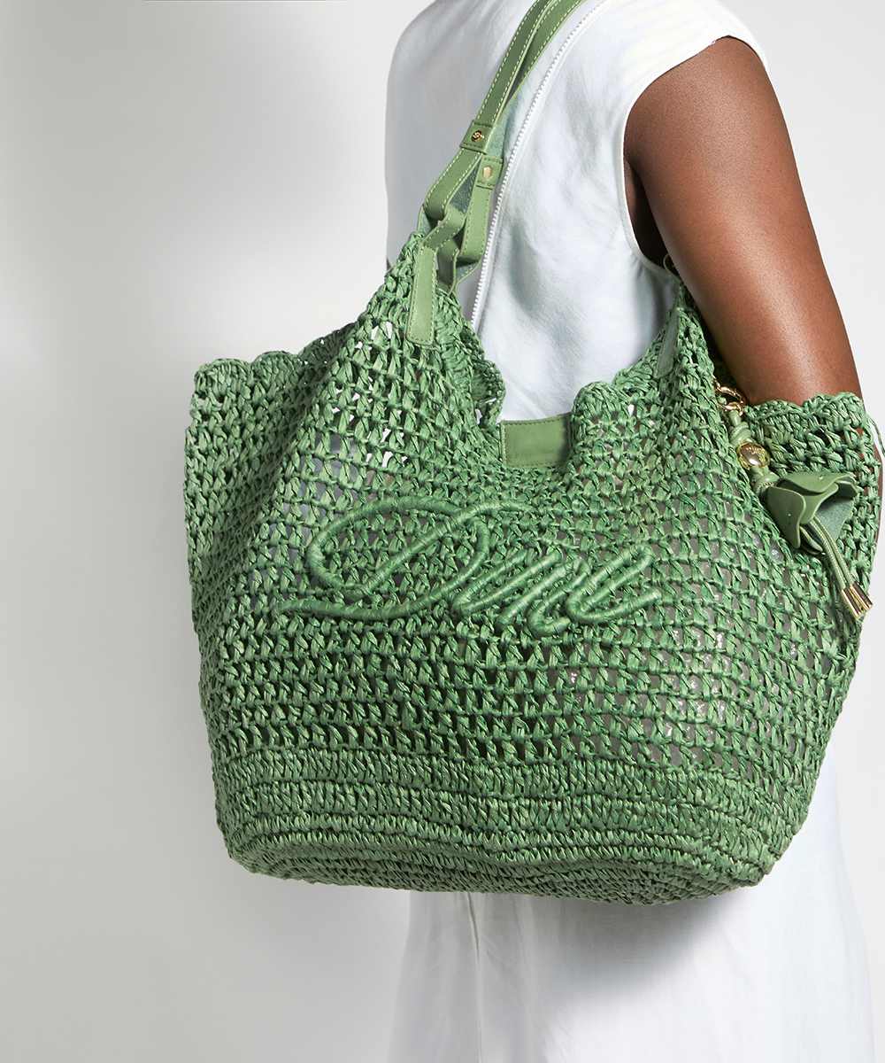Dune London Womens Accessories Dewdrop - Raffia Logo Shoulder Bag - Green - One