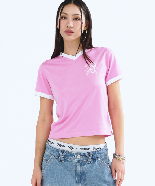 V-NECK RINGER TEE PINK