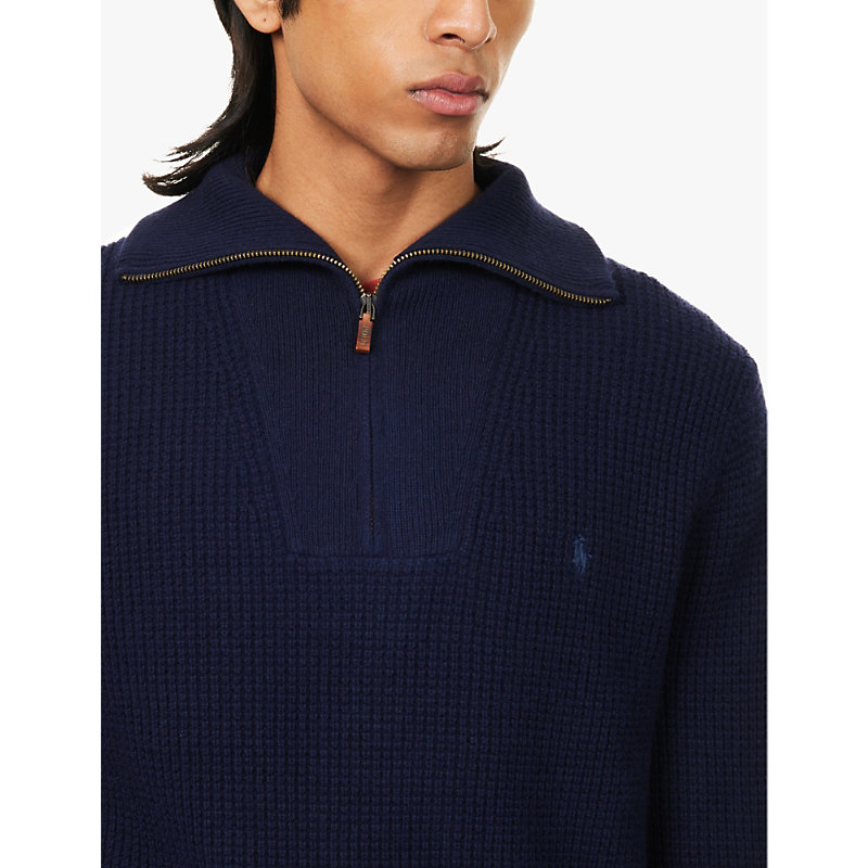 Mens Hunter VY Logo-embroidered Funnel-neck Wool and Cotton-blend Jumper